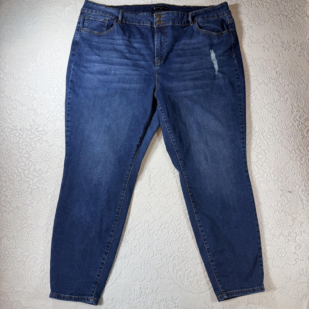 Fashion To Figure Jeans Womens 24 Blue High Rise Skinny Distressed Stretch Denim